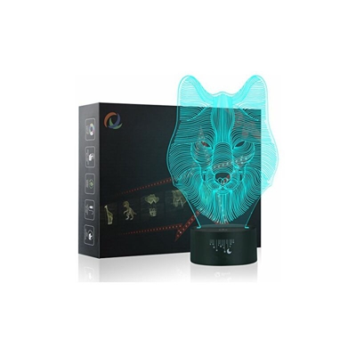 lampada LED, illusione 3D, luce da notte, 7 colori, cambia al tocco, piatto acrilico, base in ABS e porta USB, lampada da scrivania, Plastica, wolf,