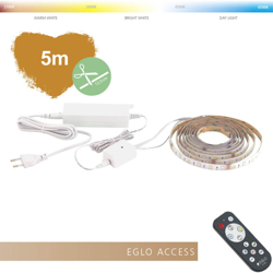 EGLO Access striscia LED 5 m STRIPE-A, striscia LED autoadesiva e accorciabile in plastica bianca con telecomando, cambio temperatura colore (caldo, en oferta