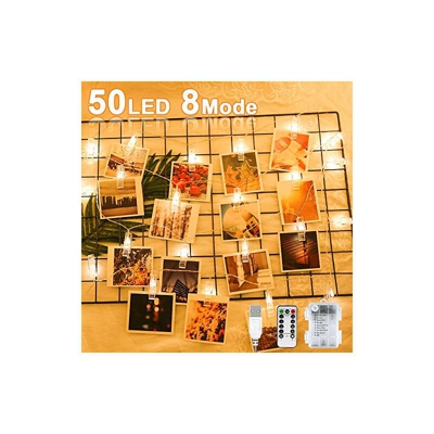 Catena di luci a LED per fotografie, luce bianca calda, 6 metri/8 modalitÃ , 50 LED USB/funzionamento a batteria, catena di luci LED per appendere