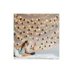 Stringa di luci con clip per foto, 100 luci a LED con clip per foto, 50 clip trasparenti per dormitori, camera da letto, decorazioni nuziali en oferta