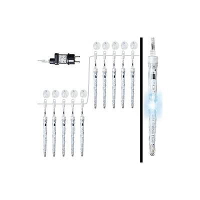 Catena luminosa con 80 LED (10 ghiaccioli da 8 LED), luce bianca calda, con effetto palla di neve, lunghezza 3,6 m Cavo da 10 m, certificato CE + GS,