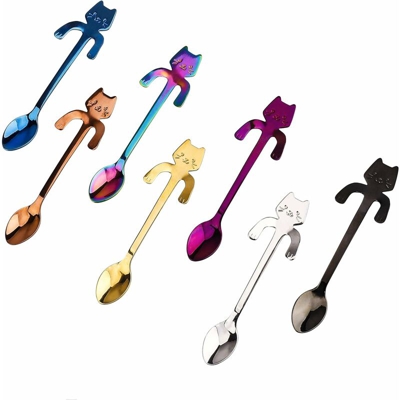 Cucchiaio da Appendere Mini Kitten Design Agitatore per Tè, Latte, Caffè, Dessert, Bevande, Milk Shake 7 Pezzi - Litzee