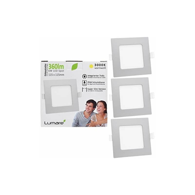 3x Faretto LED IP44 per Bagno e Doccia - Ultrasottile 26mm - Lampada Bianco Caldo da Incasso per Controsoffitto in Cartongesso - 360 Lumen 6W 230V