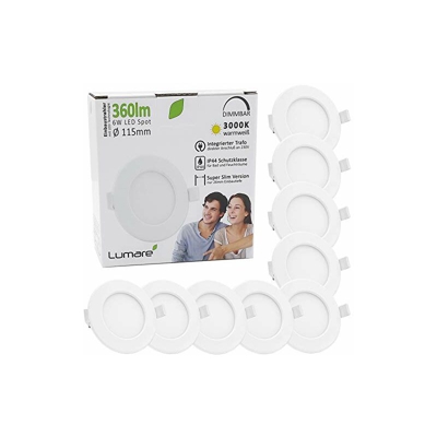 Faretti LED 6W equivalenti a 40W â?? 360lm luce calda bianca faretto ultrasottile foro 100mm faretti LED da incasso per cartongesso set di 9 pezzi