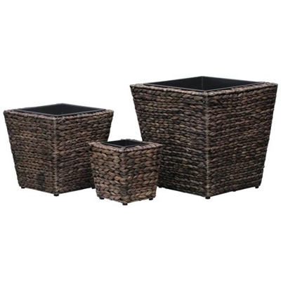 Fioriere Da Giardino 3 Pz In Giacinto Intrecciato Marrone