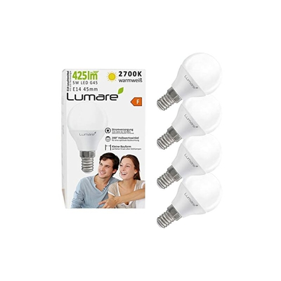 Lampadina a LED Lumare kit da 5 versione E14 G45 da 5W sostituisce una lampadina da 40W lampadina da 425lm, calda luce bianca da 2700K Classe