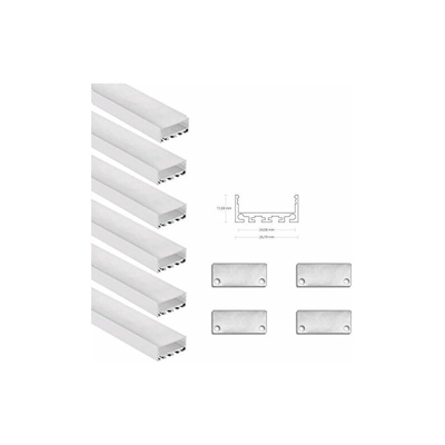 Profilo curvo in alluminio, confezione da 6 pezzi, 1 m, con tappi terminali + copertura striscia LED e strisce LED, PN4 opale, 1 m - Led-gigant