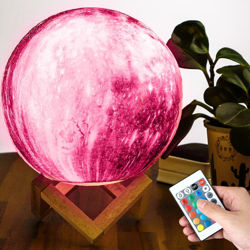 Lampada Tavolo Pianeta 18cm Luce LED RGB Cambio Colore Moon Luna USB Telecomando en oferta