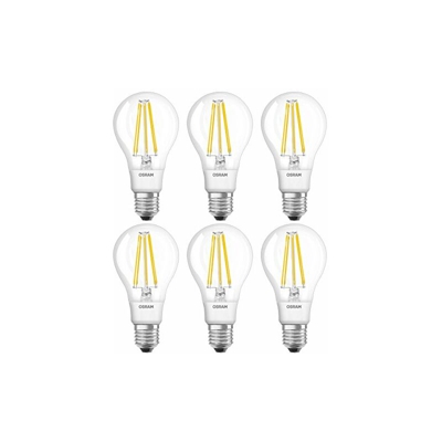961678 - Lampade LED a filamento, Forma Classica, E27, 11 W equivalente a 100 W, 220 - 240 V, Bianco Caldo 2700K, Pacco da 6 Pezzi - Osram