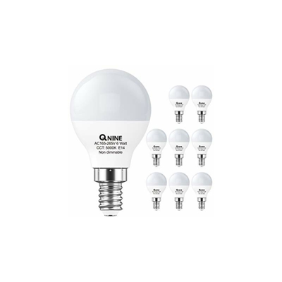 Lampadina LED E14, 6 W (sostituisce una lampadina da 50 W), luce bianca fredda (5000 K), 540 lumen, non dimmerabile, confezione da 8 - Qnine