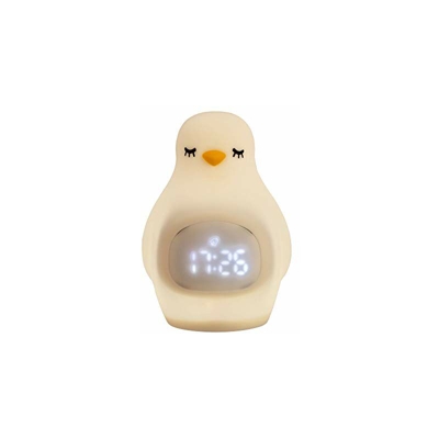 48080 Good Morning Penguin Luce Notturna con Sveglia per Bambini con Funzione Cambio di Colore, Silicone Privo di BPA Beige, Snooze 0,4W 5V 0.4 W