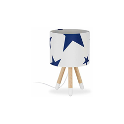 Relaxdays Lampada da tavolo per Bambini,con Stelle,Attacco E14,Gambe in Legno,Paralume in Stoffa,HxD 39,5x25,bianco/blu características