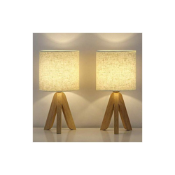 Lampada da tavolo Set di 2 piccole lampade da comodino in legno per camera da letto, soggiorno, ufficio, casa con paralume in tela en oferta