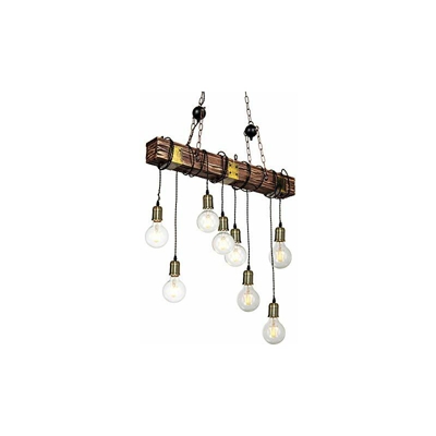 Rifny - Lampadario da soffitto a 8 luci, stile vintage, in stile industriale, lampada a sospensione in acciaio e legno, colore: nero, marrone,