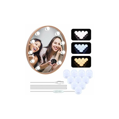 Lampada da specchio a LED, stile Hollywood, 10 LED, dimmerabile, 7000 K, luce da trucco, lampada da trucco, lampada da specchio per cosmetici, tavolo