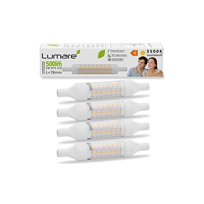 Lampadina a LED kit da 4 versione R7s 78mm da5W 500lm, sostituisce una lampadina da 50W, calda luce bianca da 3500K Classe energetica A+ - Lumare