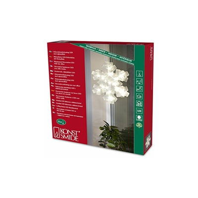 2785-103 - Decorazione luminosa a LED a forma di fiocco di neve, in plastica, 16 diodi a luce bianca calda, trasformatore interno da 24 V, cavo