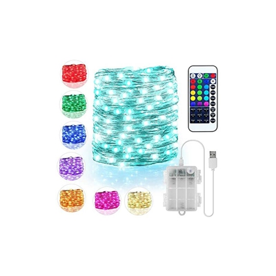 Catena luminosa a LED colorata per esterni, batteria e USB, 16 colori, 132 modalitÃ , per camera con telecomando, 5 m, 50 LED, dimmerabile, catena