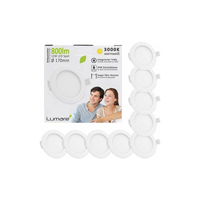 faretto da incasso a LED, 12 W, 800 lm, 230 V, IP44, ultra piatto, set da 9 pezzi, per soggiorno, bagno, 26 mm, profonditÃ di montaggio Mini Slim,