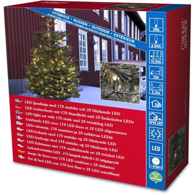 Konstsmide 3613-140 / Catena di luci Micro LED Effetto luccicante / 200 diodi Bianco Caldi / 25x Luccicanti 175x Punti Luce Fermi / 24V trasformatore