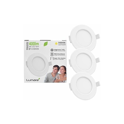 3x Faretto LED IP44 per Bagno e Doccia - Ultrasottile 26mm - Lampada Bianco Caldo da Incasso per Controsoffitto in Cartongesso - 450 Lumen 6W 230V