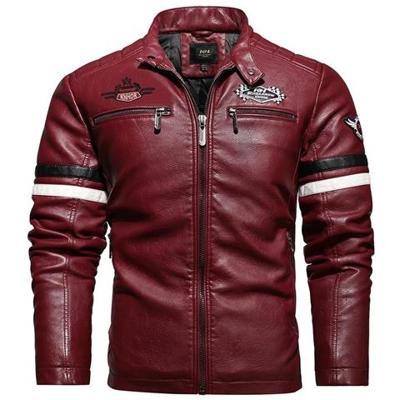 Giacca Da Motociclista Vintage Da Uomo, Bomber In Pelle Da Motociclista Con Ricamo Maschile, Soprabito Invernale In Pile [ kh178 Rosso / 4xl]