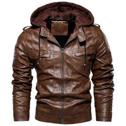 Giacca Da Moto Vintage Da Uomo, Cappotto Spesso In Pelle Bomber In Pile Da Uomo [ ddt24 Caffè / Xs] características
