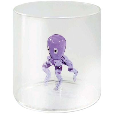 BICCHIERE DA ACQUA POLIPO VIOLA IN VETRO SOFFIATO ACCESSORI DECORAZIONE TAVOLA - Wd Lifestyle