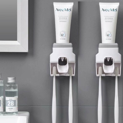 Perle Rareit - Distributore del supporto del dentifricio della spazzola dei denti del denti di 2pcs, supporto a parete, set di accessori da bagno