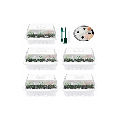 Jzy Qzn - Mini serra da giardino, 5 pezzi, con coperchio/etichette, strumenti di avviamento di semine, 12 celle per germinazione, crescita di semi