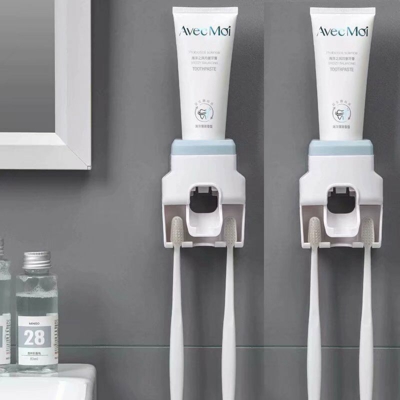 Perle Rareit - Distributore del supporto per denti da denti da denti da dentifricio 2pcs, supporto a parete, set di accessori da bagno portanti, (blu)