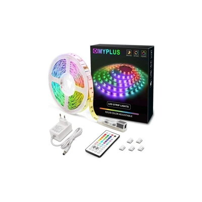 Striscia LED RGB 5 m con telecomando a infrarossi e alimentazione 12 V, cambia colore, SMD 5050, per casa, camera da letto, TV, soffitto, decorazione