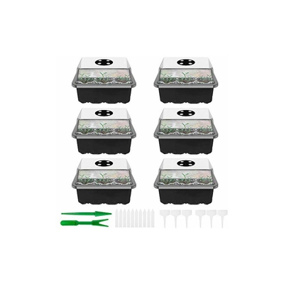 Odomy - 6 contenitori trasparenti in plastica, 12 fori, vassoio per semina, idratante e preservante, mini serra per semina, con coperchio per