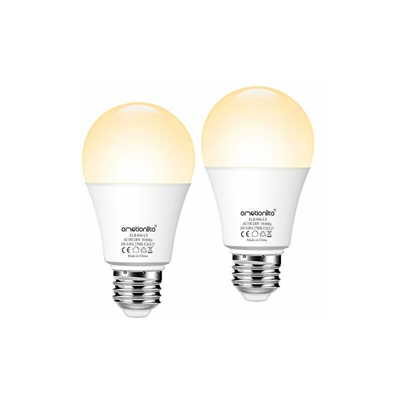 Lampadina a LED con sensore crepuscolare, E27, luce bianca calda, equivalente a lampadina da 60 W, per veranda, terrazza, garage, corridoio, cantina,