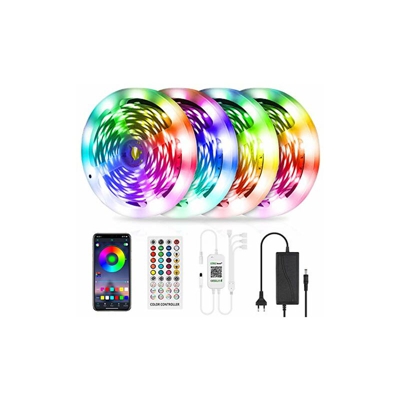 striscia LED da 20 m, con 40 tasti, telecomando a infrarossi, controllabile tramite app, 4 x 5 m, funzione musicale 5050 RGB LED, autoadesiva, per