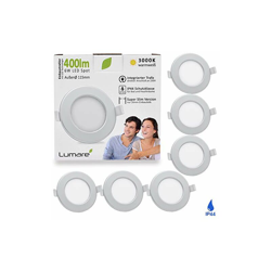 6x Faretto LED IP44 per Bagno e Doccia - Ultrasottile 26mm - Lampada Bianco Caldo da Incasso per Controsoffitto in Cartongesso - 400 Lumen 6W 230V en oferta