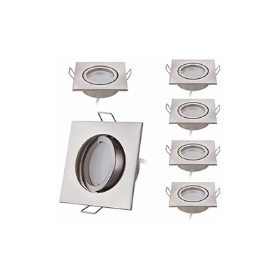 Set di 6 faretti da incasso a LED, rettangolari, dimmerabili, cromati, opachi, orientabili, 5 W, piatto, 230 V, con foro da 68 mm, angolo di