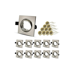 Set di 10 faretti da incasso rettangolari, con struttura in acciaio inox spazzolato, con attacco GU10 per lampadine LED o alogene, orientabili a 30° características