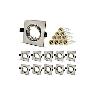 Set di 10 faretti da incasso rettangolari, con struttura in acciaio inox spazzolato, con attacco GU10 per lampadine LED o alogene, orientabili a 30°