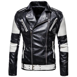 Giacca Di Pelle Bomber Da Motociclista, Colletto Rovesciato Autunnale Da Uomo Vestibilità Slim, Cappotti Maschili [ b067 / 5xl] precio