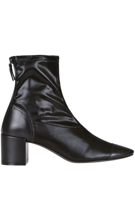 Stretch fabric and leather ankle boots