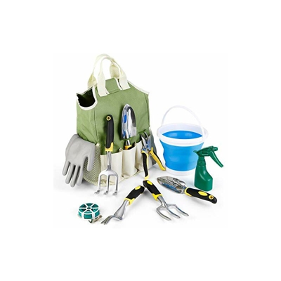 Set di attrezzi da giardino, 11 pezzi, in lega di alluminio cromato, antiruggine e resistente, con borsa porta attrezzi - Amzdeal