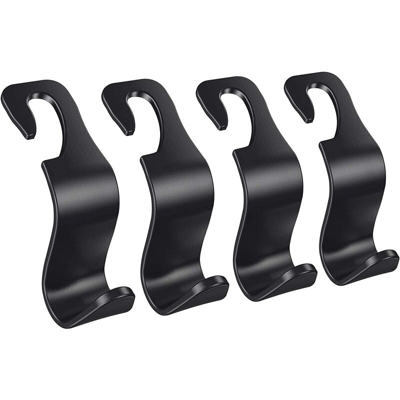 Set di 4 ganci da poggiatesta per il sedile posteriore dell'auto, portafoglio di stoccaggio, sacchetto della drogheria, gancio della borsa, nero