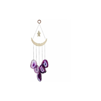 Campanello a vento in pietra di agata, pietra di cristallo naturale, decorazione per casa, giardino, esterno, viola - Mookaitedecor