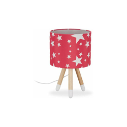 Lampada da tavolo per Bambini,con Stelle,Attacco E14,Gambe in Legno,Paralume in Stoffa,HxD 39,5x25,rosa/bianco - Relaxdays en oferta