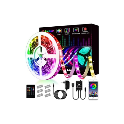 Striscia a LED, 5050 RGB SMD multicolore, striscia LED luminosa, con telecomando per cambiare sincronizzazione, con ritmo musicale, plastica, Rvb