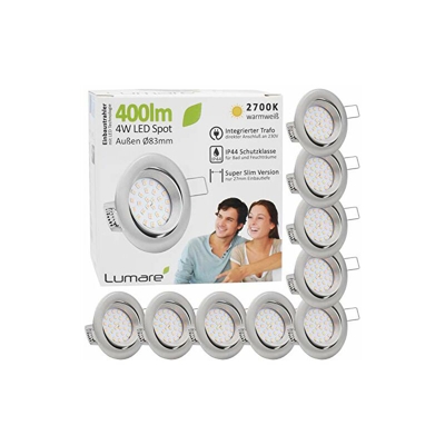 9x Faretto da incasso a LED grado di protezione IP44 ultrapiatto 4W 400 lm 230V (lampadina sostituibile) orientabile a 30Â° calda luce bianca per