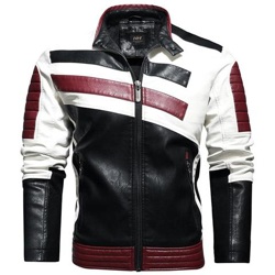 Giacche Retrò Da Uomo In Pu Vestibilità Slim, Capispalla Da Moto Caldo Bomber Militare Cappotto Esterno [ kh198 Rosso / L] en oferta