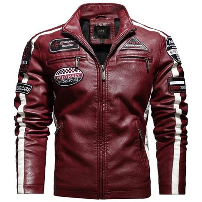 Giacche Retrò Da Uomo In Pu Vestibilità Slim, Capispalla Da Moto Caldo Bomber Militare Cappotto Esterno [ kh188 Rosso / Xs]