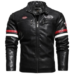 Giacche Retrò Da Uomo In Pu Vestibilità Slim, Capispalla Da Moto Caldo Bomber Militare Cappotto Esterno [ kh178 Nero / Xs] en oferta